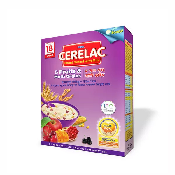 Nestlé Cerelac 5 Fruits & Multi Grains (18 months +) BIB  নেস্টলে সেরেলেক 5 ফল ও মাল্টি শস্য (18 মাস +) বিআইবি